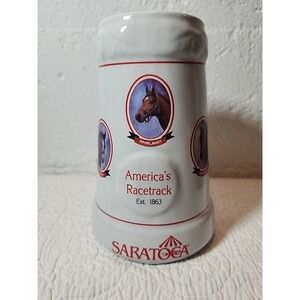 Saratoga Race Track NYTA Ceramic Beer STEIN Mug 9" Thoroughbred Horses